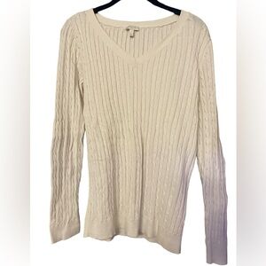 Talbot’s V-neck,‎ cable knit women’s sweater, size large, 100%cotton, off-white